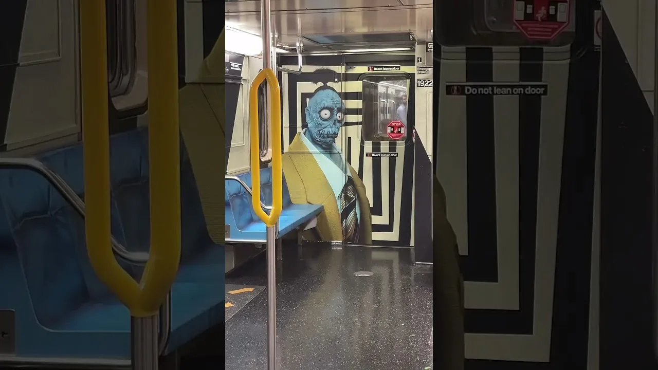 A Beetlejuice-Themed Ad the 42nd Street Shuttle between Grand Central and Times Square New York City thumbnail