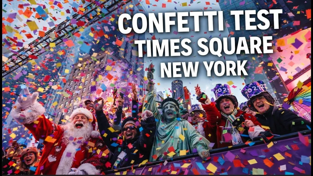 Dec. 29, 2025 - Confetti Test Times Square - Saks Fifth Windows Display Light Show - New York City thumbnail