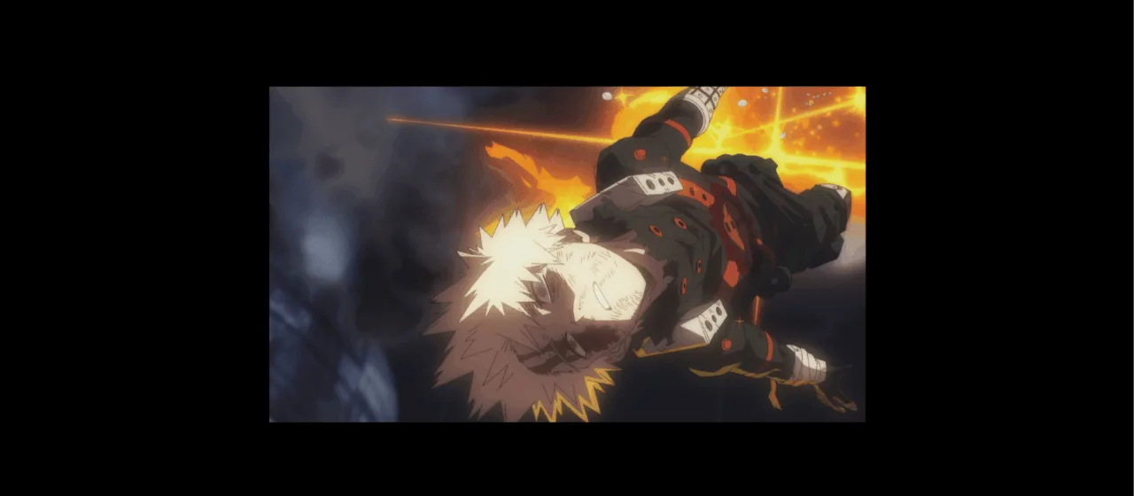 a figure in a super hero uniform falls through the air with his body framed diagonally across the image. He has spiky blond hair and has a streak of blood falling across his left eye