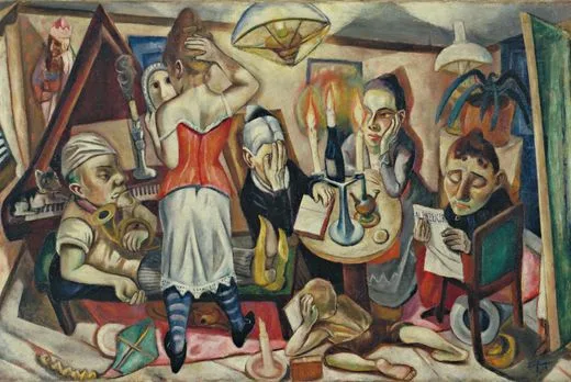 Max Beckmann. Family Picture. Frankfurt 1920. Oil on canvas, 25 5/8 × 39 3/4" (65.1 × 100.9 cm). The Museum of Modern Art, New York. Gift of Abby Aldrich Rockefeller. © 2025 Artists Rights Society (ARS), New York/VG Bild-Kunst, Bonn