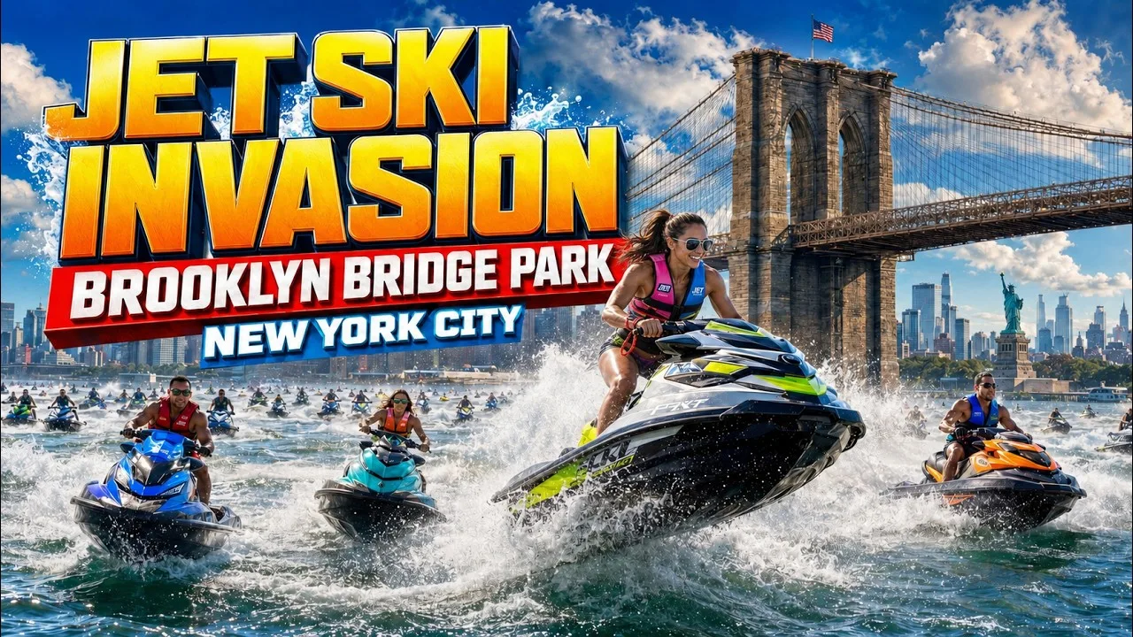 Jet Ski Invasion Brooklyn Bridge Park Hundreds of Jet Skiers Invade New York City thumbnail