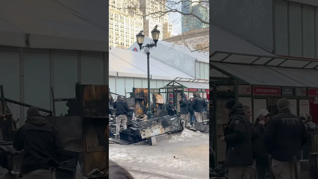 Fire Erupts at Bryant Park Holiday Market Aftermath New York City thumbnail