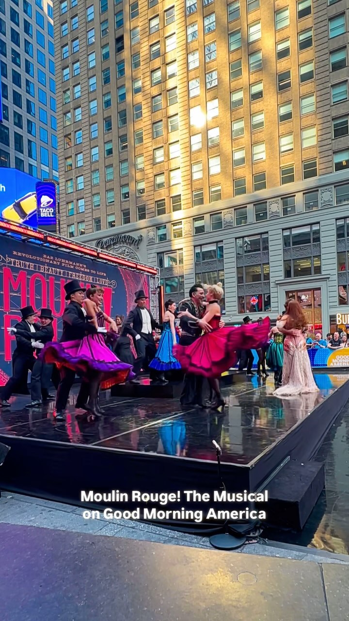 🎭✨ In celebration of 5 years on the Great White Way, @AaronTveit, @iamjojo, and the cast of @moulinrougebway visited @goodmorningamerica for a special performance of a medley of numbers in the show, which included “Your Song” and “Shut Up and Raise Your Glass.” Instagram preview