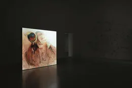 Pierre Huyghe. UUmwelt. 2018–ongoing. Deep image reconstructions, screens, sensors, sound, scents, incubator, flies, sanded wall, and dust. Installation view, Serpentine Galleries, London, October 2018–February 2019. Courtesy of the artist and Serpentine Galleries. © Kamitani Lab/Kyoto University and ATR. Photo: Ola Rindal, Alice Godwin