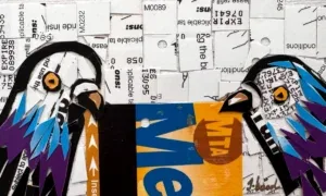 Mosaic of pigeons holding MetroCards